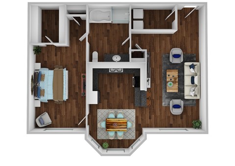 Floor plan for 1 bed, 1 bath, 1003 sqft